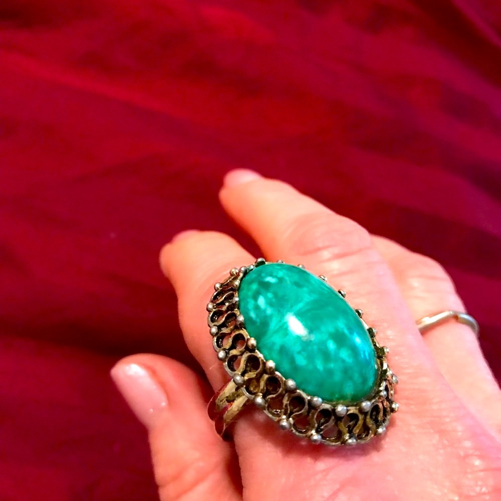 Large Turquoise Ring Adjustable Sizing Vintage - image 2